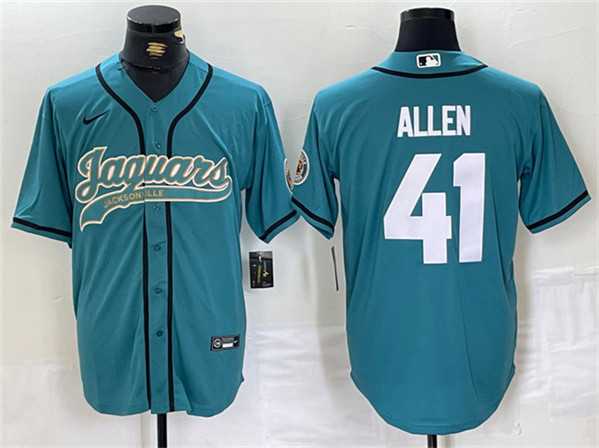 Mens Jacksonville Jaguars #41 Josh Allen Teal With Patch Cool Base Baseball Stitched Jersey